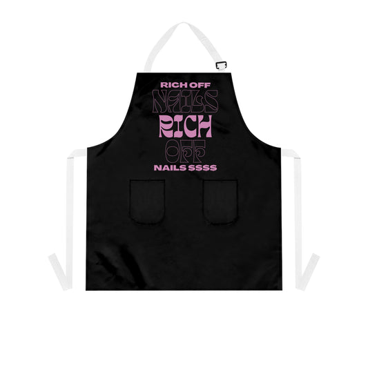 Stylish Black Apron with 'Rich Off Nails' Design – Perfect for Nail Artists and Chefs