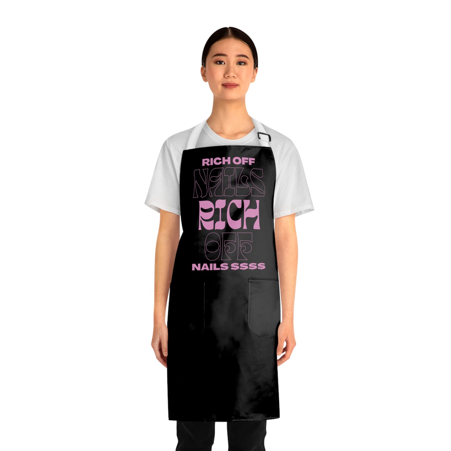 Stylish Black Apron with 'Rich Off Nails' Design – Perfect for Nail Artists and Chefs