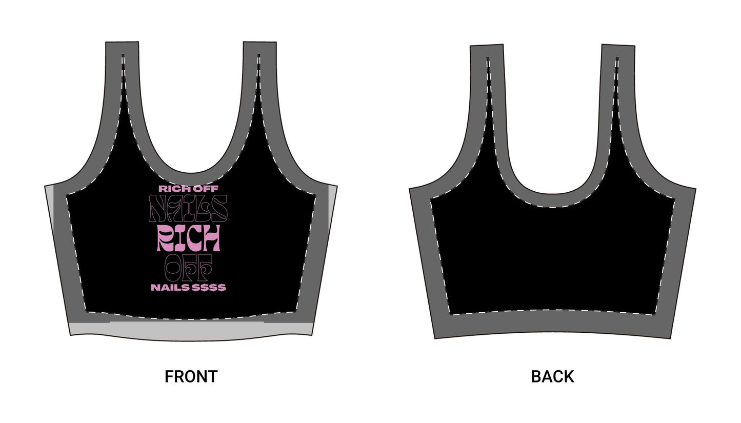 Motivational Polyester Sports Bra - 'Rich Off Nails' Gym Wear for Active Women
