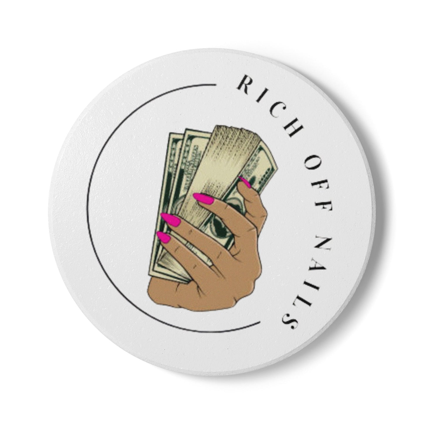 Rich Off Nails Ceramic Coaster - Stylish Drinkware Accessory for Nail Enthusiasts