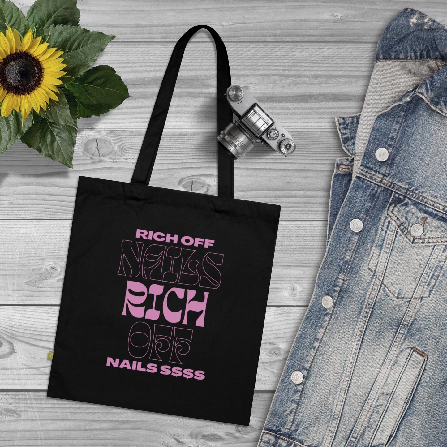 Stylish Organic Cotton Tote Bag - "Rich Off Nails" Design