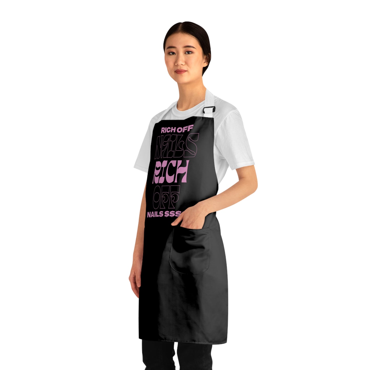 Stylish Black Apron with 'Rich Off Nails' Design – Perfect for Nail Artists and Chefs