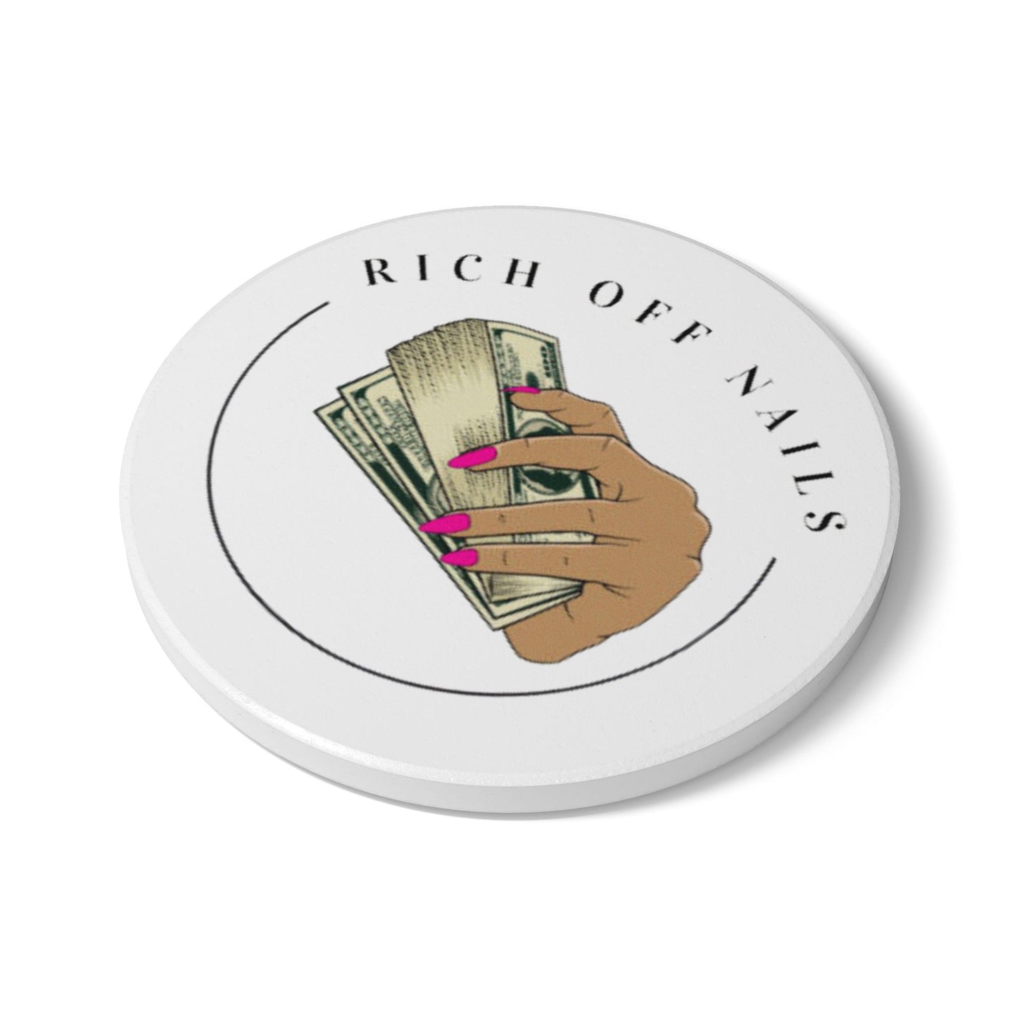 Rich Off Nails Ceramic Coaster - Stylish Drinkware Accessory for Nail Enthusiasts