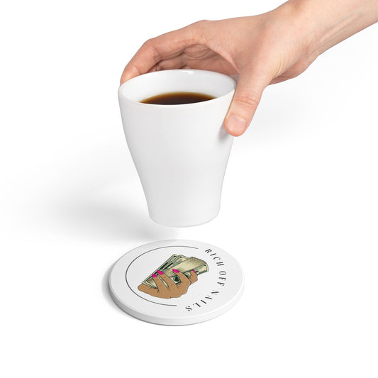 Rich Off Nails Ceramic Coaster - Stylish Drinkware Accessory for Nail Enthusiasts